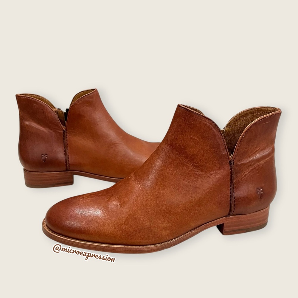 $329 Frye Melissa Cognac Tan Leather Everyday Comfy Round Toe Shootie/Ankle Boot